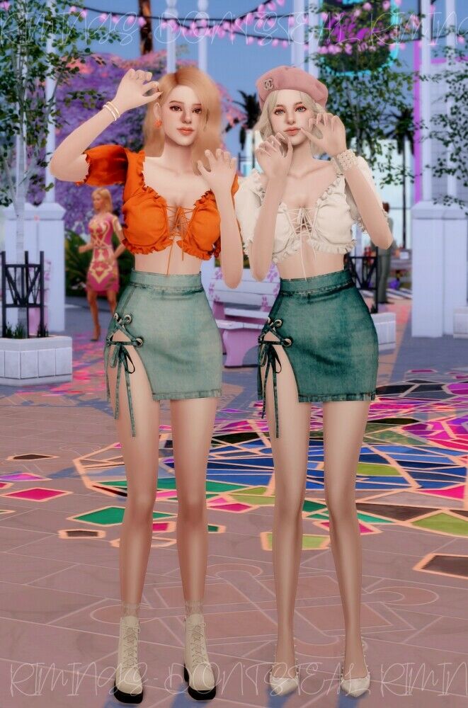 sims 4 cc lovely crop blouse open short denim skirt at rimings by rimings 5