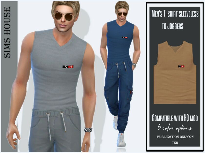 Men’s T-Shirt Sleeveless To Joggers Sims 4 CC