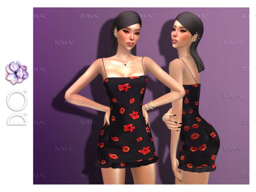 Mini Hailey Dress With RED Flowers DO130 Sims 4 CC