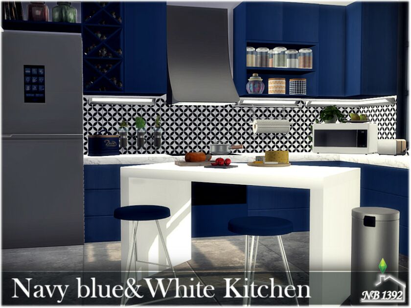 Navy Blue&White Kitchen Sims 4 CC