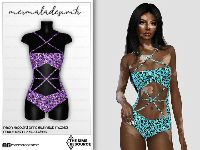 Neon Leopard Print Swimsuit MC262 By Mermaladesimtr Sims 4 CC