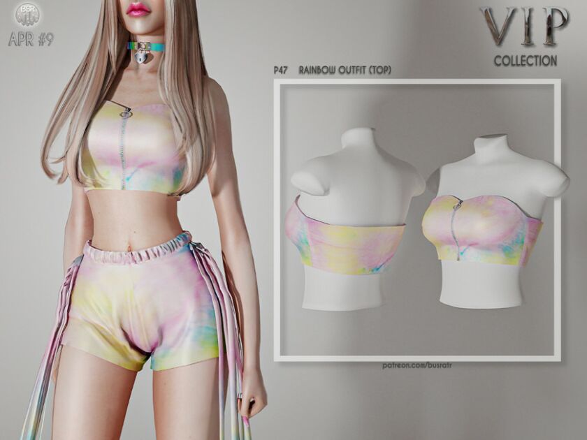 Rainbow Outfit (TOP) P47 By Busra-Tr Sims 4 CC