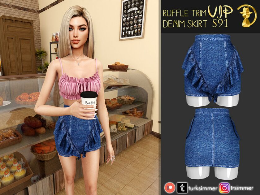 Ruffle Trim Denim Skirt S91 By Turksimmer Sims 4 CC