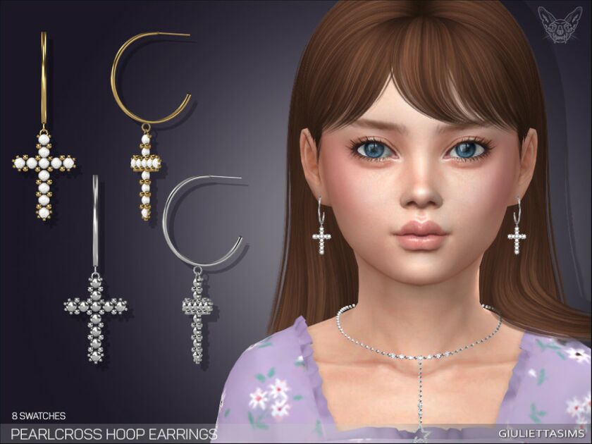 Pearl Cross Hoop Earrings For Kids Sims 4 CC