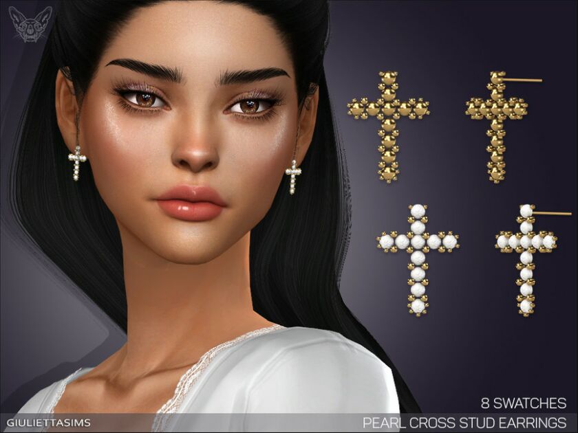 Pearl Cross Stud Earrings By Feyona Sims 4 CC