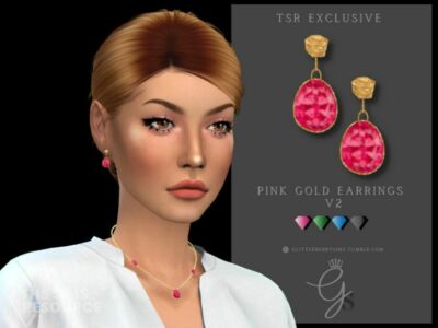 Pink Gold Earring V2 By Glitterberryfly Sims 4 CC