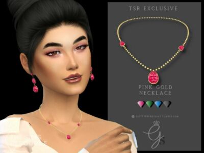 Pink Gold Necklace By Glitterberryfly Sims 4 CC