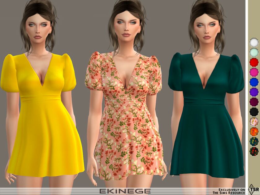 Puff Sleeve Skater Mini Dress By Ekinege Sims 4 CC