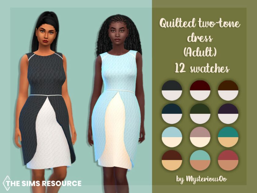 Quilted Two-Tone Dress Adult By Mysteriousoo Sims 4 CC