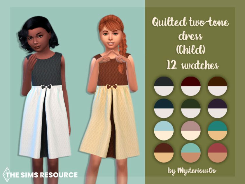 Quilted Two-Tone Dress Child By Mysteriousoo Sims 4 CC