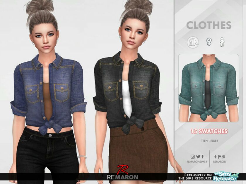 Remaron_F_Denimshirt01 By Remaron Sims 4 CC