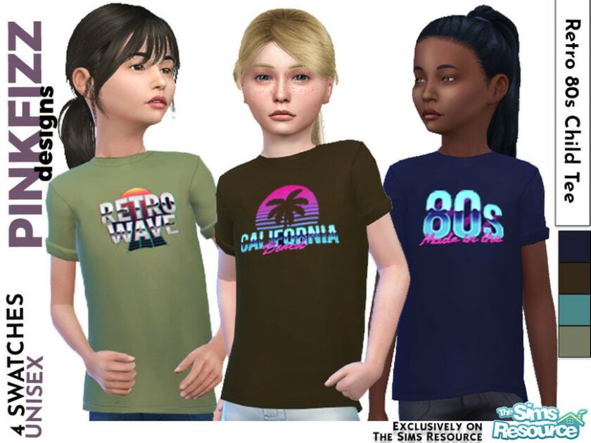 Retro 80S Child TEE By Pinkfizzzzz Sims 4 CC