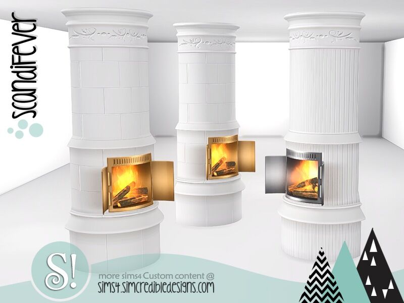 Scandifever Fireplace (LOW Wall Height) By Simcredible! Sims 4 CC