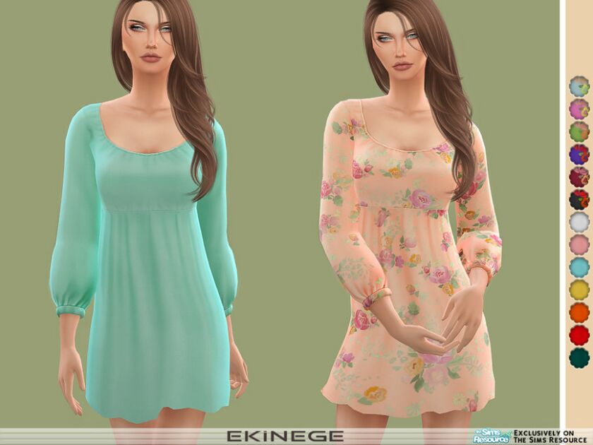 Scoop Neck Long Sleeve Mini Dress By Ekinege Sims 4 CC