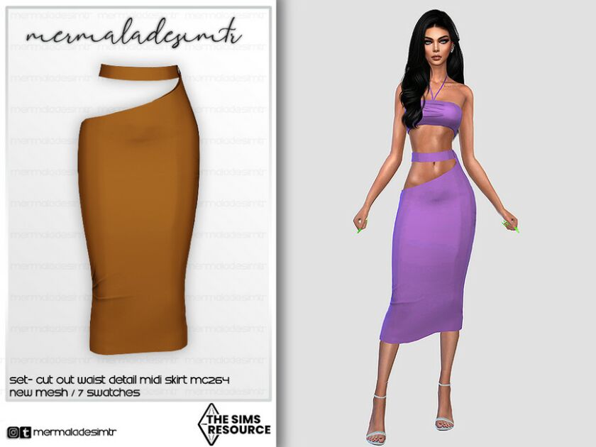 SET- CUT OUT Waist Detail Midi Skirt MC264 By Mermaladesimtr Sims 4 CC