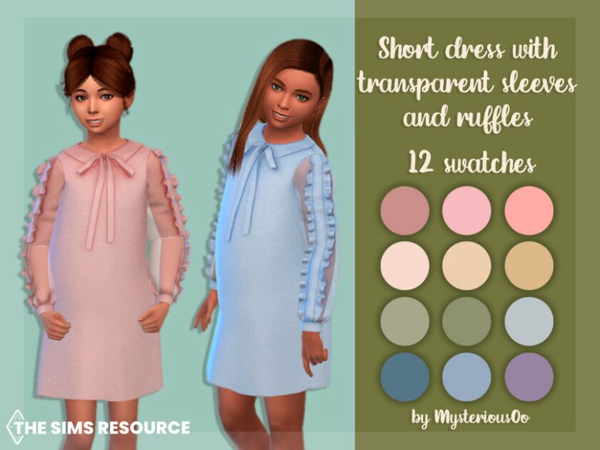 Short Dress With Transparent Sleeves And Ruffles By Mysteriousoo Sims 4 CC