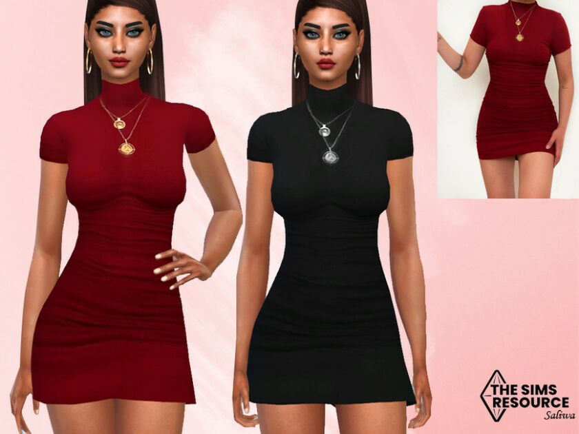 Short Sleeve Dress With Necklace By Saliwa Sims 4 CC