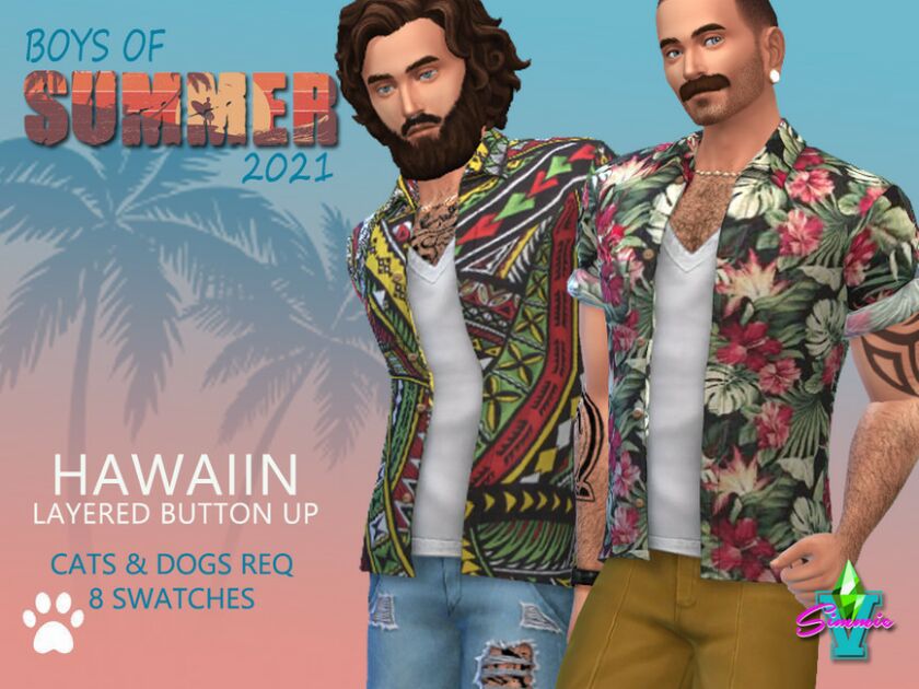 BOS Hawaiian Layered Button UP By Simmiev Sims 4 CC