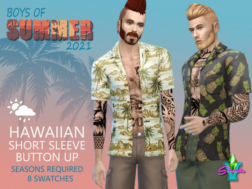 Simmiev BOS Hawaiian Sort Sleeve Button UP By Simmiev Sims 4 CC