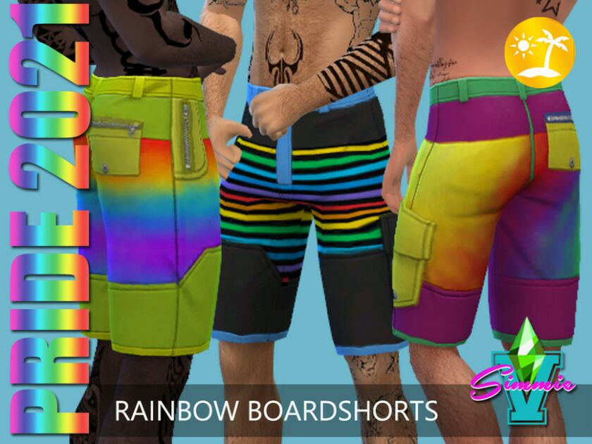 Pride21 Rainbow Board Shorts By Simmiev Sims 4 CC