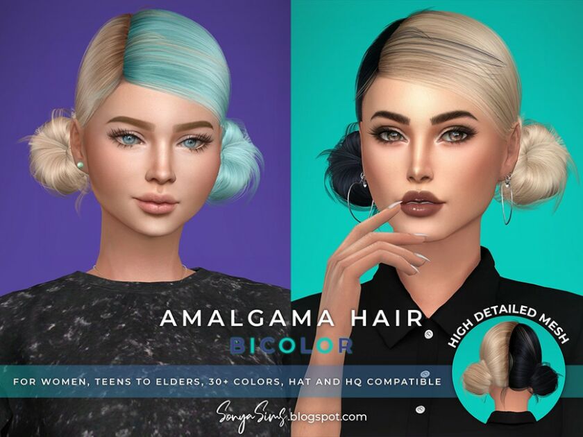 SonyaSims Amalgama Hair – Bicolor Sims 4 CC