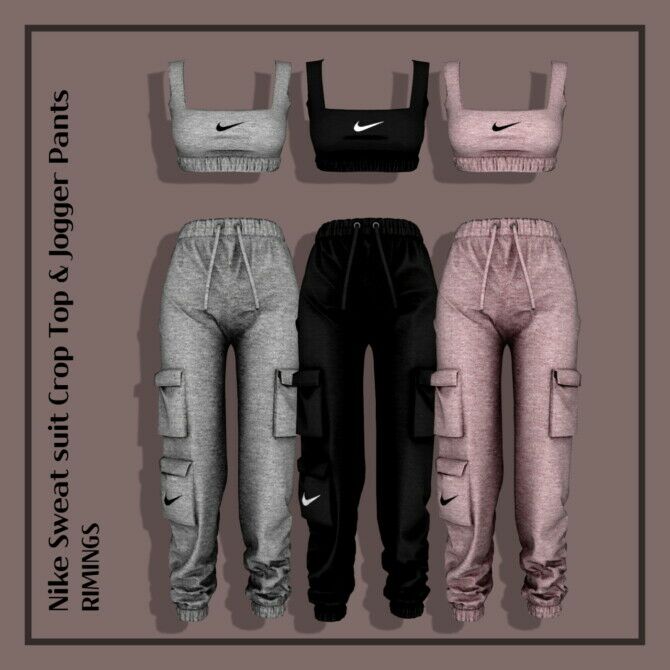 Sport Sweat Suit Crop TOP & Jogger Pants By Rimings Sims 4 CC