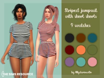 Striped Jumpsuit With Short Shorts By Mysteriousoo Sims 4 CC