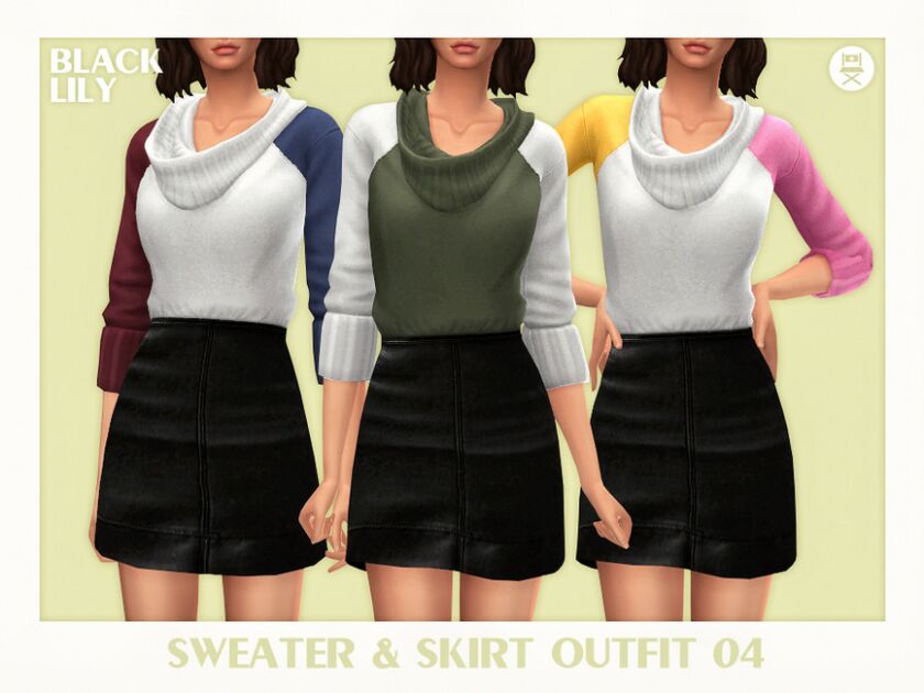 Sweater & Skirt Outfit 04 Sims 4 CC