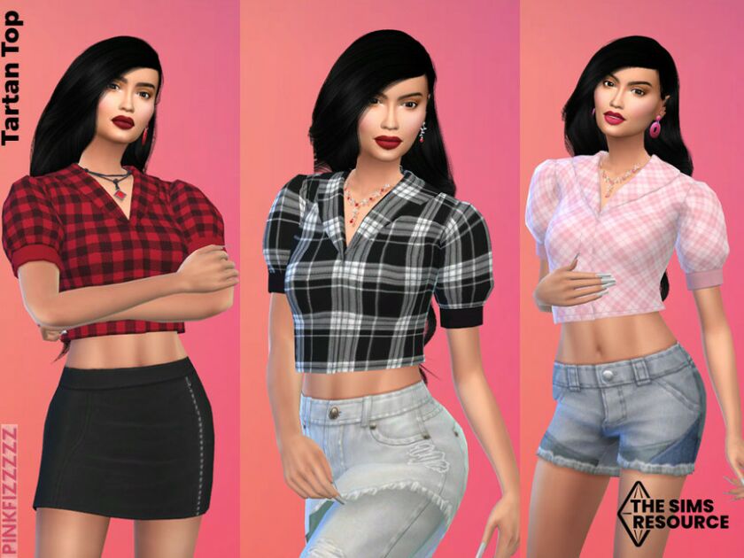 Tartan TOP By Pinkfizzzzz Sims 4 CC