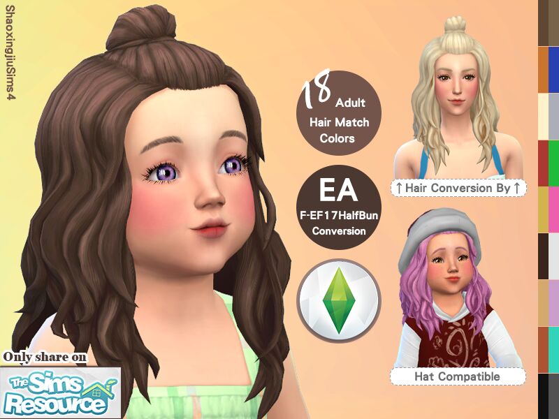 Toddler Ef17Halfbun Hair 18 Colors By Jeisse197 Sims 4 CC