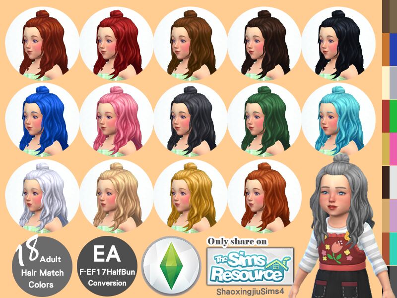 sims 4 cc toddler ef17halfbun hair 18 colors by jeisse197 2