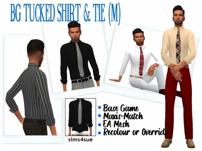 Tucked Shirt & TIE (M) BG Sims 4 CC