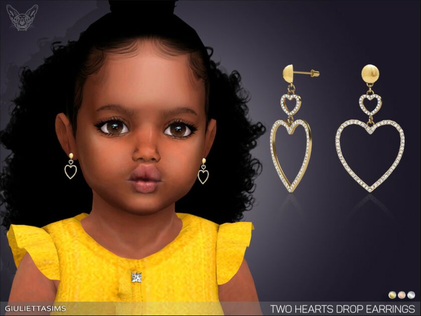 TWO Hearts Drop Earrings For Toddlers By Feyona Sims 4 CC