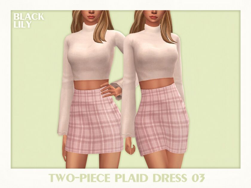 Two-Piece Plaid Dress 03 Sims 4 CC