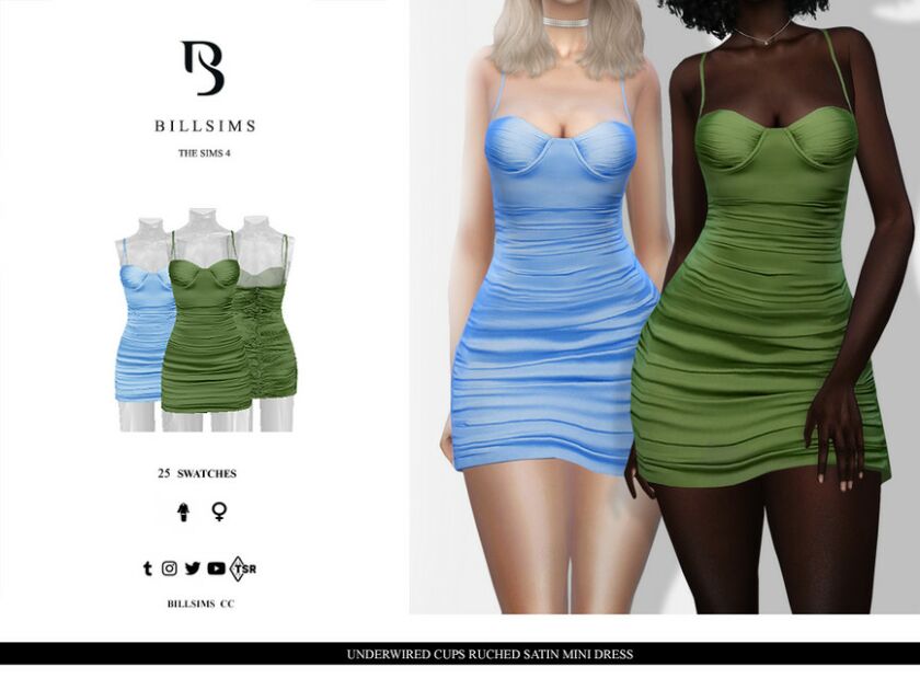 Underwired Cups Ruched Satin Mini Dress Sims 4 CC