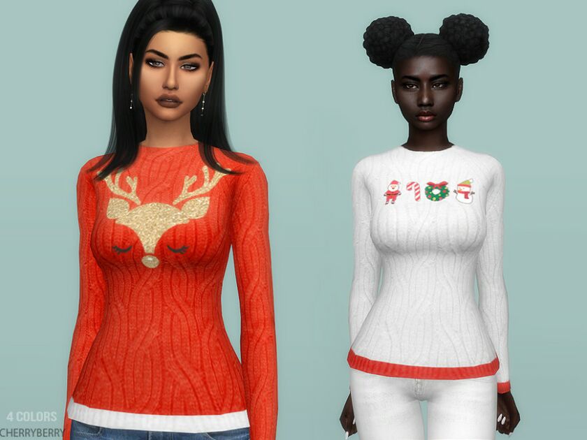 Wendy – Holiday Sweater By Cherryberrysim Sims 4 CC