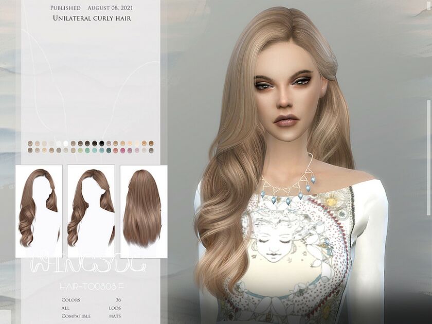 Wings-To0808-Unilateral Curly Hair By Wingssims Sims 4 CC