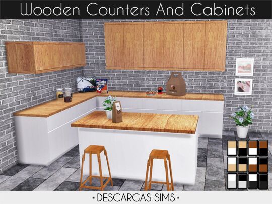 Wooden Counters And Cabinets Sims 4 CC