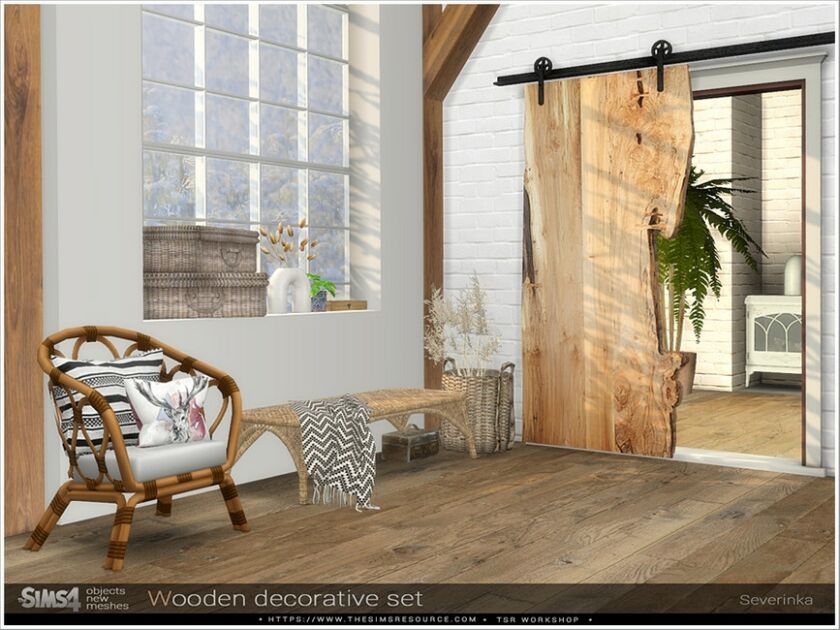 Wooden Decorative SET By Severinka_ Sims 4 CC