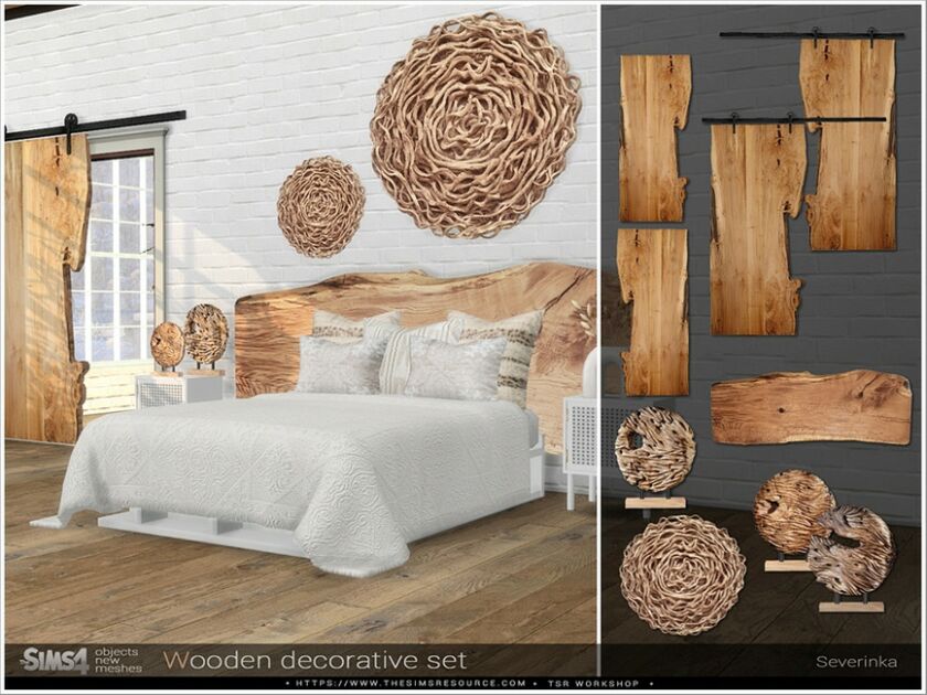 sims 4 cc wooden decorative set by severinka 2