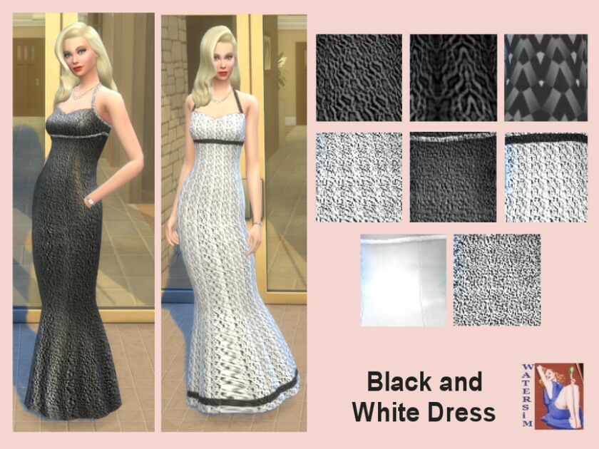 WS Black And White Dress By Watersim44 Sims 4 CC