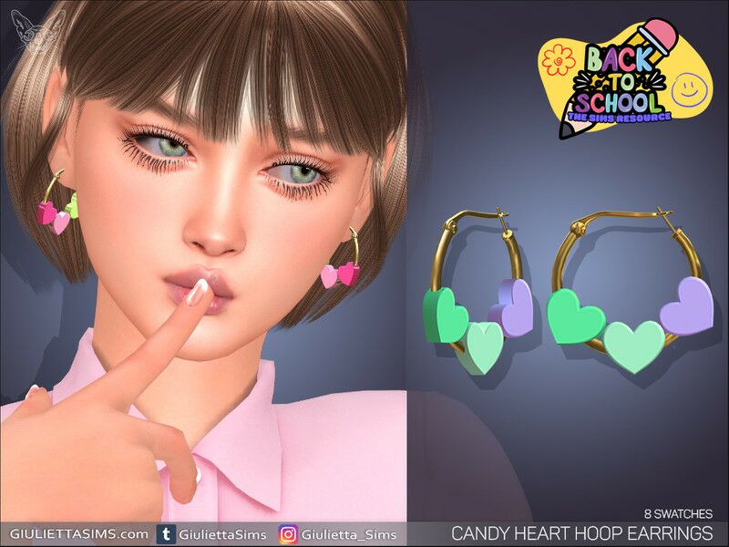 Candy Heart Hoop Earrings Sims 4 CC