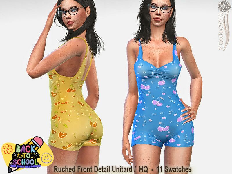 Back To School Ruched Front Detail Unitard Sims 4 CC