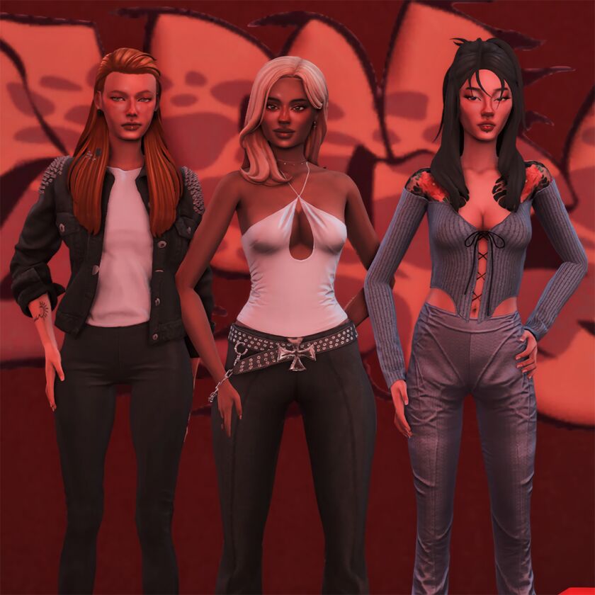 sims 4 cc charlies angels a trio posepack 4