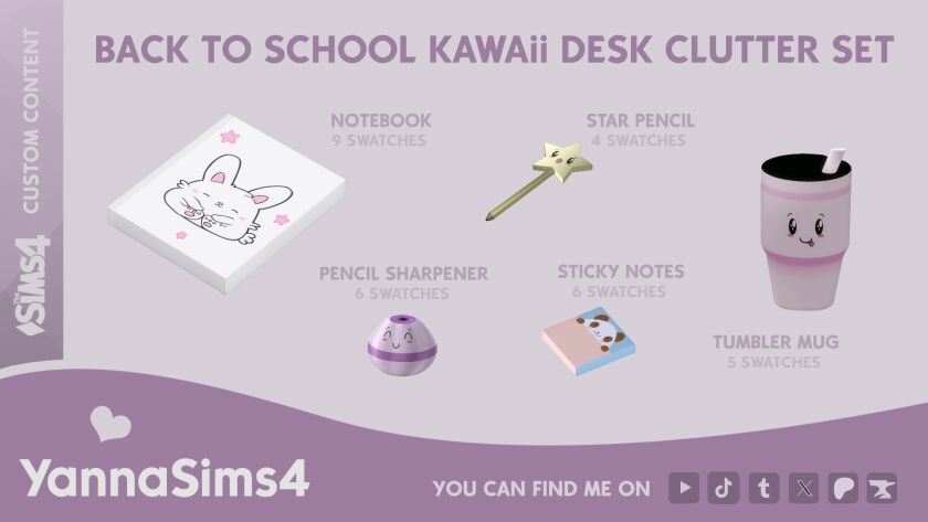 Back To School Kawaii Desk Clutter Set Sims 4 CC