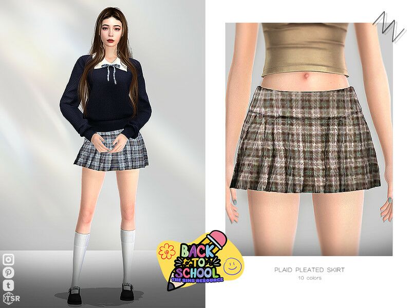 Plaid Pleated Skirt Sims 4 CC