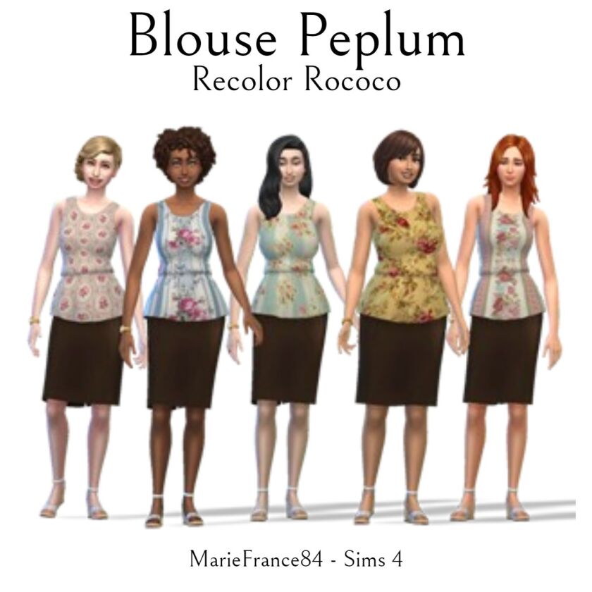 Recolor Blouse Peplum – 25 Motifs Rococo Sims 4 CC