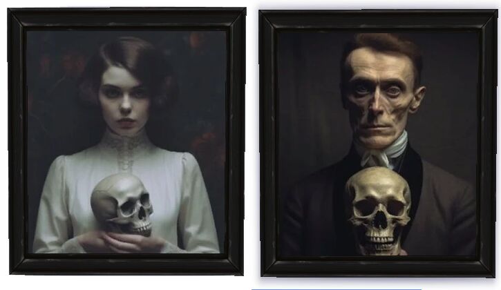 Victorian Holding Skulls Wall Art Sims 4 CC