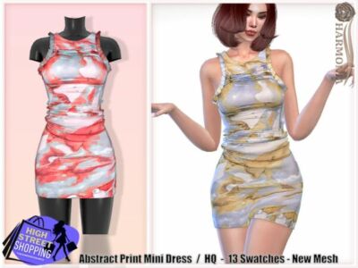 Chic Abstract Print Dress by Harmonia Sims 4 CC