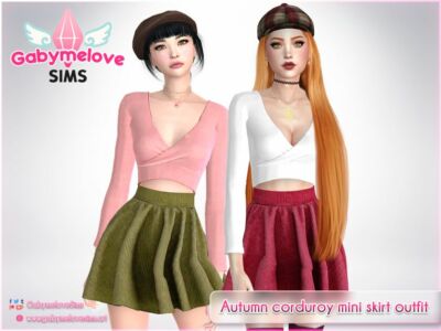 Autumn Corduroy Mini Skirt Outfit Sims 4 CC